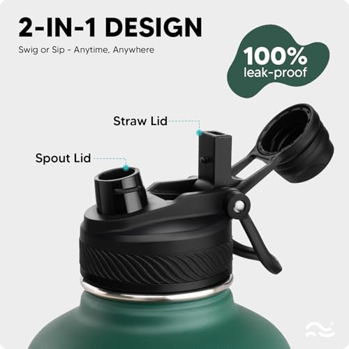 Image of Swigina Insulated Water Bottle with Silicone Boot (36hrs Cold /18hrs Hot) - DIY Stickers, [2-in-1 Lid], BPA Free, 64 oz