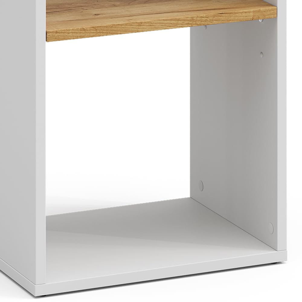 Vicco Estantería Tomy, Roble Blanco/Dorado, 40 x 74 cm | con 2 compartimentos abiertos, para almacenar y exhibir libros y objetos decorativos