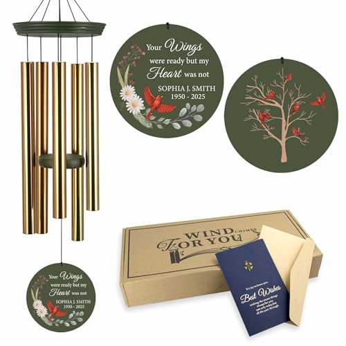 Image of ASTARIN Personalized Large Deep Tone Cardinal Wind Chimes, Customized Memorial Gifts for Loss of Lover /Sister /Friend, Sympathy Gift Wind Chime for Condolences Remembrance(Produced in Texas)