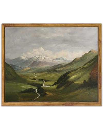 SHENIFY Landscape Vintage Framed Canvas Wall Art Classical Mountain Range Valley Prints Farmhouse Kitchen Office Decor - 8x10in Natural Framed