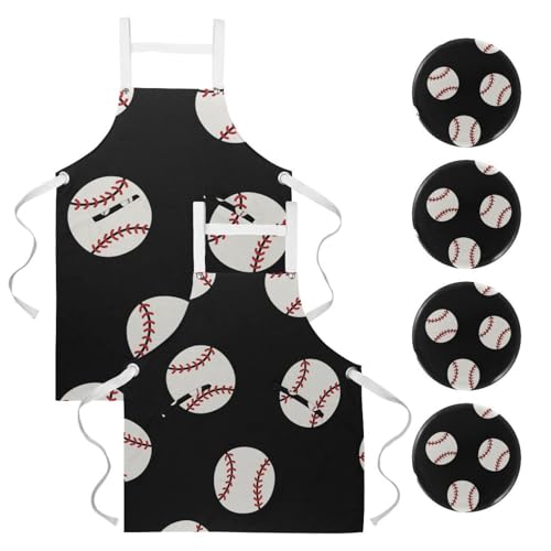 Tablier de cuisine One Large motif baseball multicolore avec 4 broches incluses