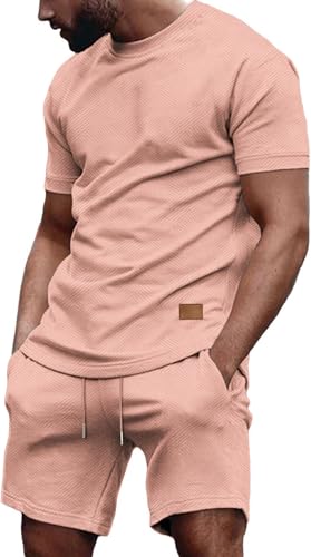Vssjavun Men's Track Suits 2 Piece Outfits Casual Short Sleeve Shirt and Shorts Set Sweatsuit Summer Tracksuit