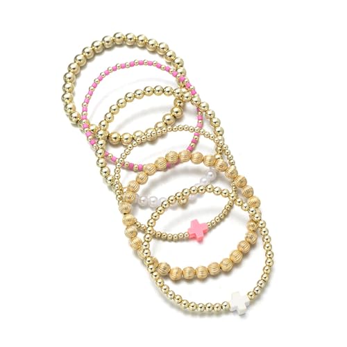 COLORFUL BLING Stackable Cross Bracelets Set for Women Imetation Pearl Resin Beaded Stretch Bracelet Stack Jewelry Birthday Christmas Prom Gifts