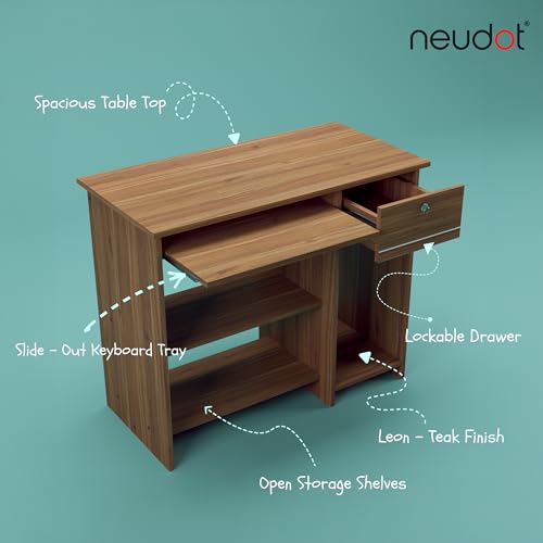 Image of NEUDOT Bingo Engineered Wood Computer Table | Study Desk with Keyboard Tray & CPU Space | Laptop Table for Students & Home Office | Compact Work from Home Desk