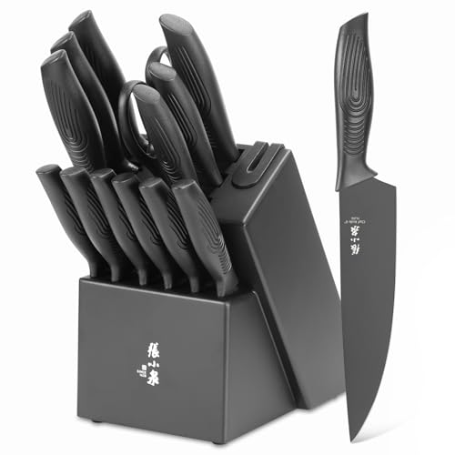 ZHANG XIAO QUAN SINCE 1628 15 Pcs Knife Set with Block(Black)