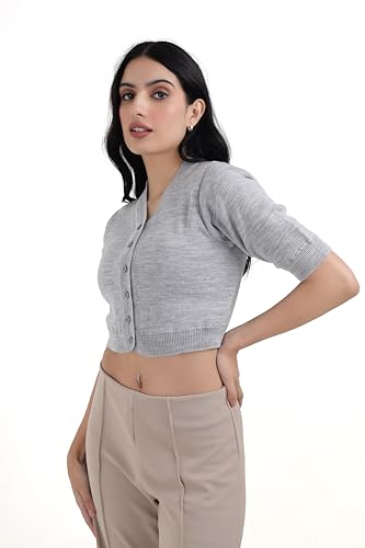 Image of Women Winter Wear V-Neck Half Sleeves Regular Fit Woollen Blouse