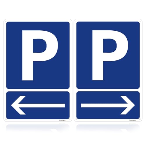Acuxiaza Lot de 2 Panneau Parking Flèche Gauche et Droite, 20x30 cm, Aluminium Panneau Parking avec Flèches, Réfléchissant Signalisation Parking Bleu,...