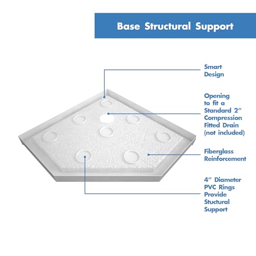 DreamLine SlimLine 36 in. D x 36 in. W x 2 3/4 in. H Corner Drain Neo-Angle Shower Base in White, DLT-2036360 - Image 6