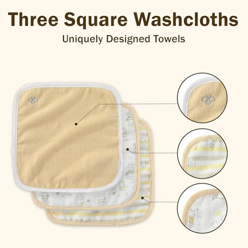 Image of Disney Baby Winnie The Pooh Unisex Hooded Baby-Bath Towel with 3 Washcloths Set for Newborn and Infants