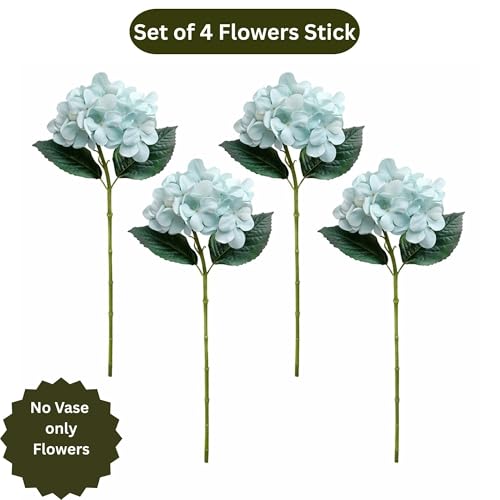 Image of Art Street Artificial Blue Hydrangea Flower Stick for Vases| Faux Flowers| Ideal for Home Decor |Items for Living Room |Christmas Day, New Year Decor| 6 Head Flower|Size: 18 Inch (Set of 4)