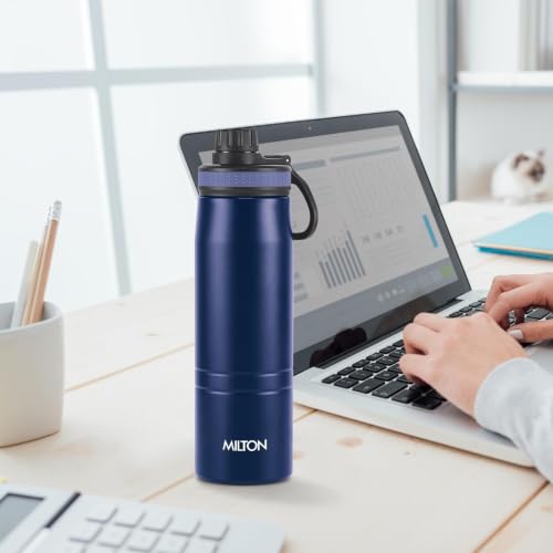 Image of Milton Woven Wishes Raksha Bandhan Gift Set Comes with Sparkle 600 Vacuum Insulated Thermosteel Water Bottle 620 ml, 1 Pc Rakhi & Roli KumKum Chawal, Brother Sister Festive Gift Hamper, Navy Blue