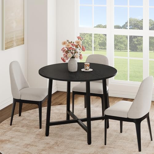 Image of IDEALHOUSE 31.5 Inch Round Dining Table for 2-4, Small Kitchen Dining Room Table for Space Saving, Wood Circle Kitchen Table with Sturdy Metal Frame (No Chairs)