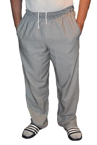 Unisex Contemporary 100% Cotton Black & White Check Baggy Chef Pants (Black and White, 3XL)