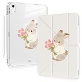 BlHMCASE Cute Kawaii Bunny Flower for iPad Pro 11 Inch Case (M5/M4) 2025/2024 with Pencil Holder, Auto Sleep/Wake, White Leather Acrylic Back Detachable Cover