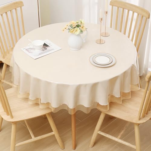 Image of Smiry Round Table Cloth 70 Inch, Waterproof Wipeable Vinyl Tablecloths Protector, Oil Spill Proof Plastic Table Cover for Dining, Picnic, Camping, Outdoor, Clear