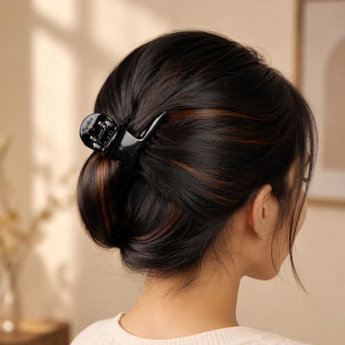 Image of ACCESSHER Black Acrylic Material Medium Size Butterfly Clips /Claw Clips /Hair Clutchers Clips with Tight Grip for Women and Girls (Pack of 6)