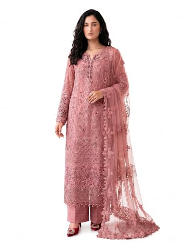 Image of RUDRAPRAYAG Faux Georgette Fabric With Heavy Embroidered Sequence With Khatli Work Semi Stitched V-Neck Salwar Suit Sharara With Dupatta For Women
