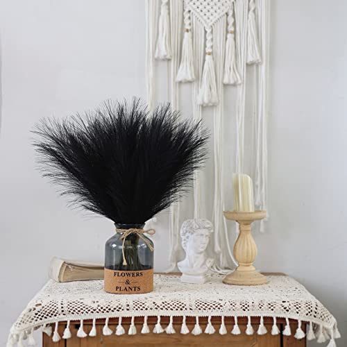 VIERENA フェイクパンパスグラス装飾 18インチ フェイクポンパス芝生 小さな人工ポンパスフローラル 花瓶用 ホームボーホーデコレーション(ブラック) 12個 [3]