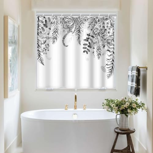 Ruelvth Grey Botanical Shower Window Curtain for Bathroom 40x36 Inch