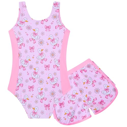 Image of TUONROAD Toddler Girls One Piece Swimsuit 2Pcs Bathing Suit Kids Swimwear with Short for 3-9