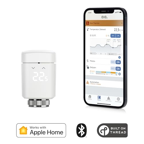 Eve Thermo (Apple Home) 4er Set - Smartes Heizkörperthermostat, Made in Germany, spart Heizkosten, smarte Heizungssteuerung, einfach installiert, Stiftung Warentest geprüft, Thread