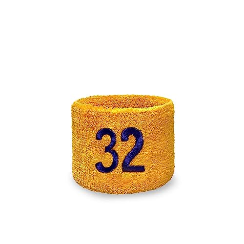 COUVER Basketball Terry Wristband, Yellow Purple Number 32, 4 in, 1 PC