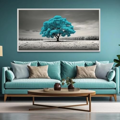 Peinture arbre vert sarcelle pour habiller un grand mur vide