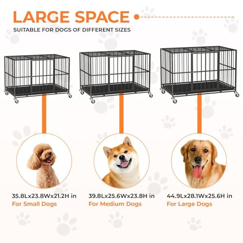 Heavy-Duty-Indestructible-Dog-Crate-Steel-Escape-Proof-Indoor-Double-Doors-and-Lockable-WheelsRemovable-Tray-for-Extra-Large-Dog-Breeds-Pet-Playpen
