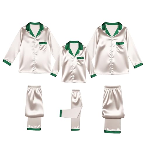 Family Christmas Pajamas Matching Sets 2025 Xmas Silk Satin Pjs Matching Sets Holiday Couples Button Down Sleepwear