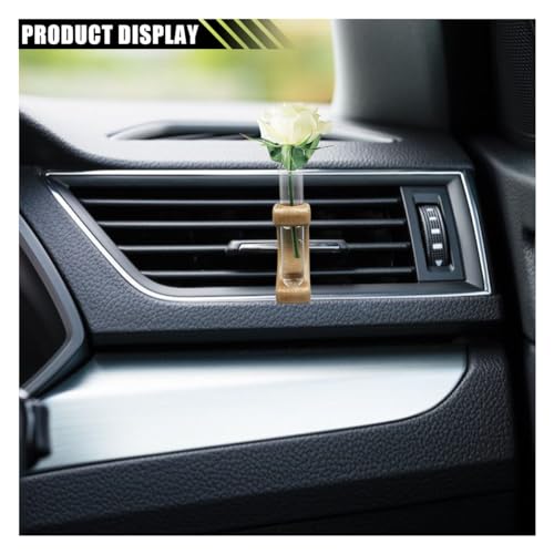 Image of Car Vent Flower Vase Clip Holder, Wooden Car Vase Vent Clip Glass Tube for Fresh Plants, Auto Interior Wooden Ornament Decorations Accessories, Air Vent Flower Pot Ornament for Car (Mahogany)