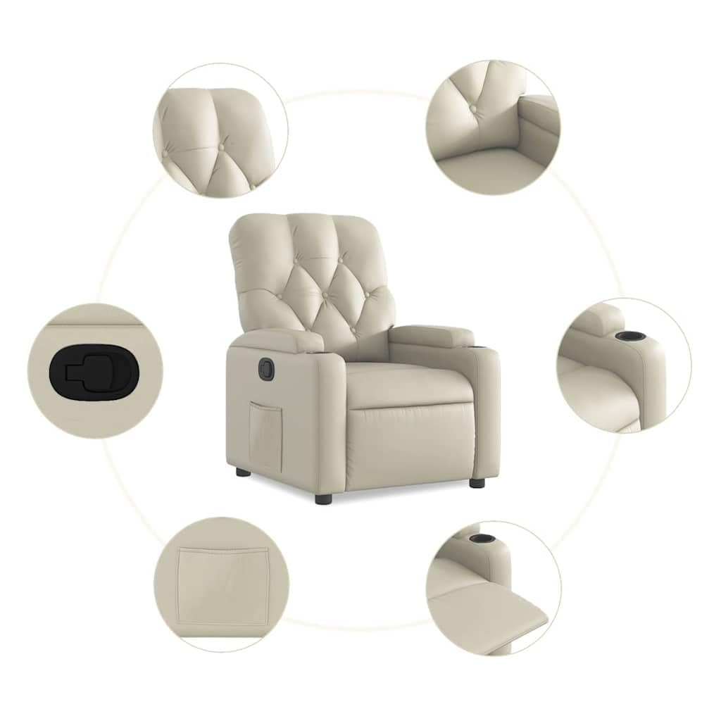 Poltrona relax crema 74 x 86,5 x 93,5 cm ecopelle con regolazione manuale fino a 135° portabicchieri tasca laterale per soggiorno, ufficio e home cinema