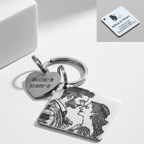 Image of Personalized Engraved Photo Keychain - Custom Stainless Steel Keyring | Unique Gift for Birthday, Anniversary, Wedding, Valentine's Day | For Dad, Mom, Couple, Him, Her
