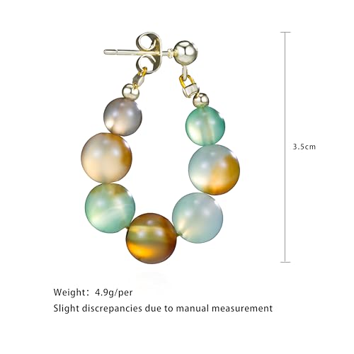 Agate Tiger Eye Beaded Hoop Earrings Gold Plated Hypoallergenic Natural Quartz Healing Gemstone Crystal Lightweight Boho Statement Jewelry for Women4