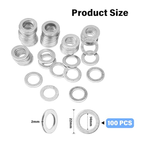 Image of Mudder 100 Pieces Aluminum Engine Oil Crush Washers 14 mm Drain Plug Gaskets (Compatible with Honda OEM 94109-14000 Civic Part)