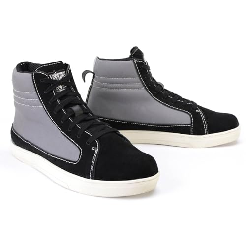 Milwaukee Leather MBM9112 Mens Black Suede with Grey Canvas Reinforced Casual Street Riding Shoes w/Ankle Support - 9