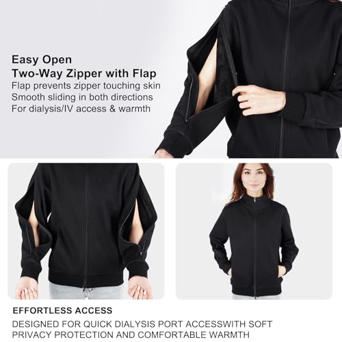 Women's Sherpa Lined Stand Collar Dialysis Jacket - Comfort with Arm Zipper | Hassle-Free Port Access & Hemodialysis Clothing2