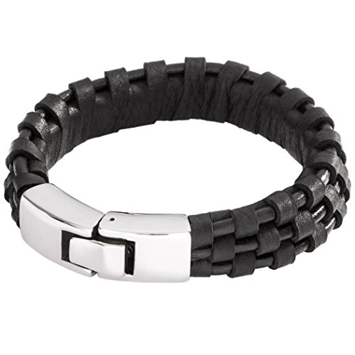Preisvergleich Produktbild Lower East geflochtenes Lederarmband mit hochglanzpolierten Design-Verschluss