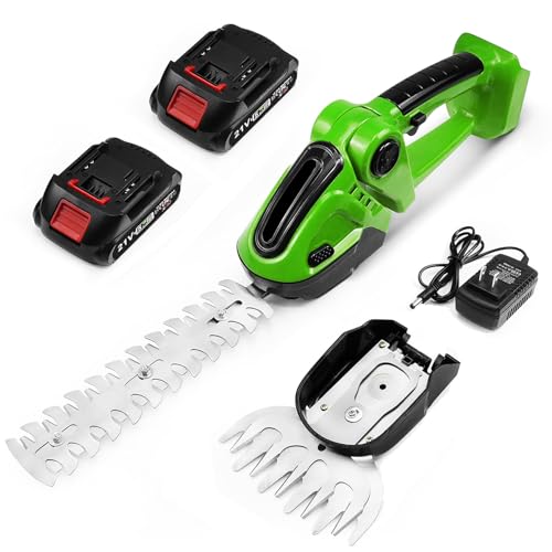 TQUAGGA Cordless Grass Shear & Shrubbery Trimmer, 21V 2000 mAH Battery Powered Mini Hedge Trimmer, 2...