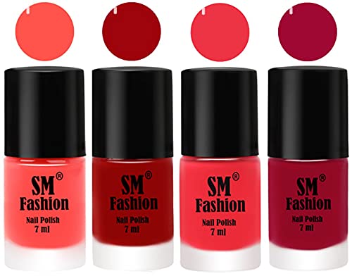 Image of Nail Polish Combo Set (Pack of 4) Quick Dry Gel Finish Nail Paint | Baby Pink,Light Red,Rose Pink,Pure Wine | 7 ml Each