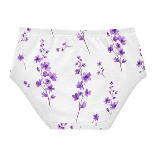 Purple Flowers Leaves Girls Panties, Toddler Panties, Girls' Cotton Brief Underwear, 2–8 Years2