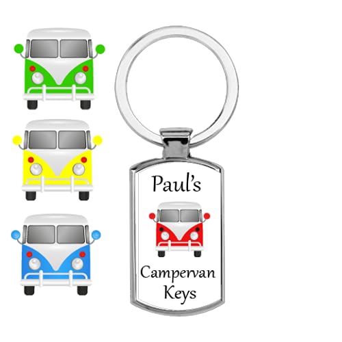 Maggie-mais Personalised rectangular Campervan themed metal keyring