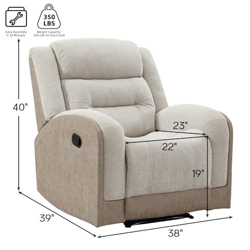 Sillón reclinable manual en tela beige suave miniatura 2