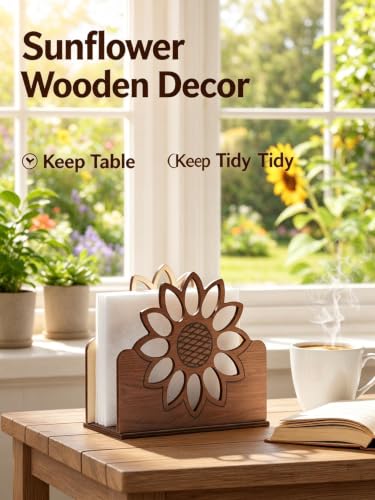 ChayWillow Wooden Sunflower Napkin Holder Rustic Hollow-Cut Design | Farmhouse Style, Natural Wood, Tabletop Organizer, Kitchen & Dining Use, Wedding & Party Decor - image 2