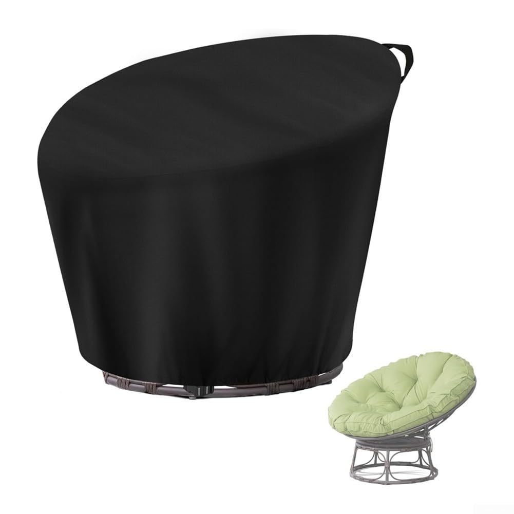 Papasan Housse de Chaise imperméable et Robuste Oxford 210D avec Cordon de Serrage pour Patio extérieur, Sauce, Oeuf, Chaise Ronde en Osier adaptée aux intempéries (Noir 120 x 46 x 89