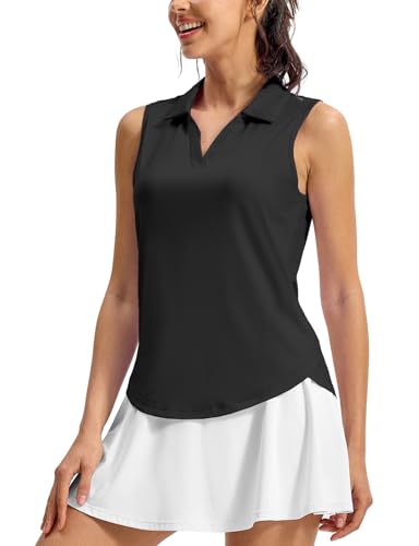 TBMPOY Women's Golf Shirts Sleeveless Collared Polo Tank Top UPF 50+ Quick Dry Tennis V-Neck Ladies Sports