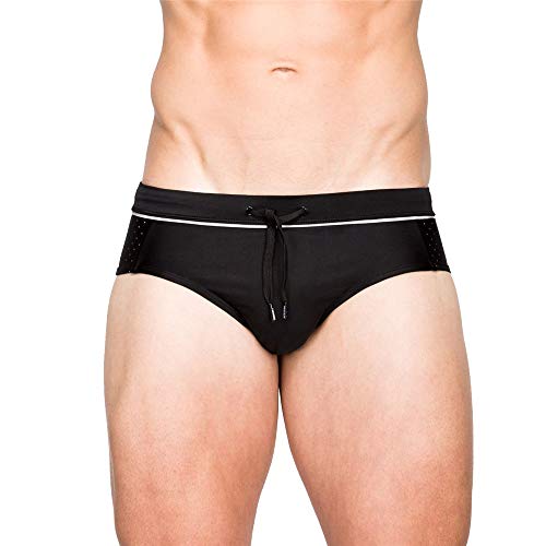 UXH Traje de baño de los hombres Sexy Slip Bikini Gay Swim Briefs de cintura baja Negro Hombres Malla Cordón Surf Beachwear, Negro, X-Large Cover