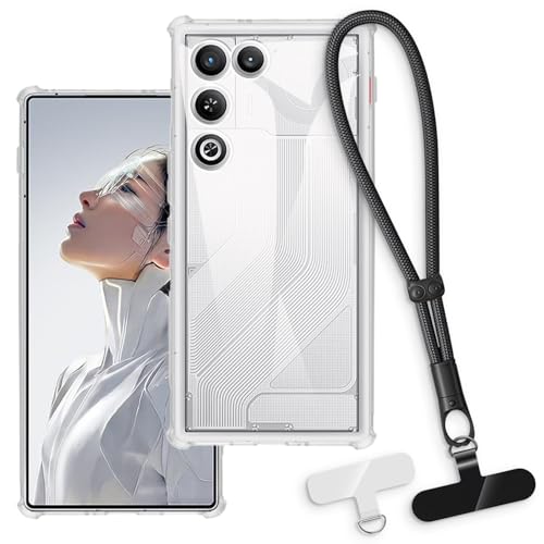 OAGELIM 2-in-1�ی�P�[�X�ƃ��X�g�X�g���b�v ZTE Nubia Red Magic 11 Air Trace 5G �Ƃ̌݊������� ���O���\�ȃ��j���[�h�t���d�b�J�o�[�A����~�ߕ����h�~�O���b�v�n���h�� (�N���A + �u���b�N)