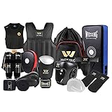 Wesing MMA Set 12pcs Boxing Kit Kickboxing Set Martial Arts Equipment for Men Women Muay Thai Sparring Training Gear (L, Black)