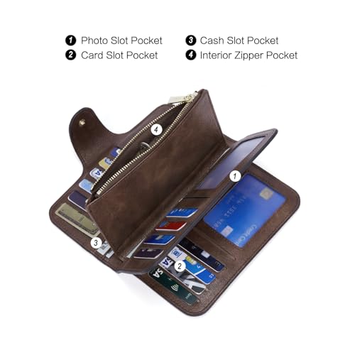 Image of CLUCI Wallet For Women PU Leather RFID Blocking Womens Wallet Bifold Card Holder with ID Window Gifts for Women Birthday, Oil wax Two-toned Coffee, Large, Fashion