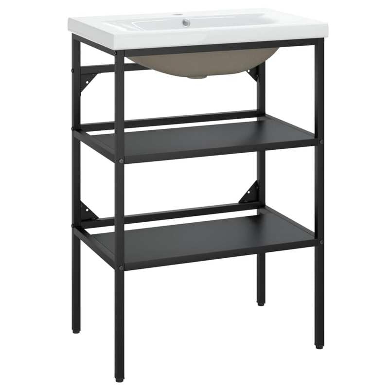 Mueble de baño con lavabo negro - Hierro recubierto de polvo robusto y moderno - Estante de armario para baños pequeños que ahorra espacio - Solución de almacenamiento estable con fácil montaje